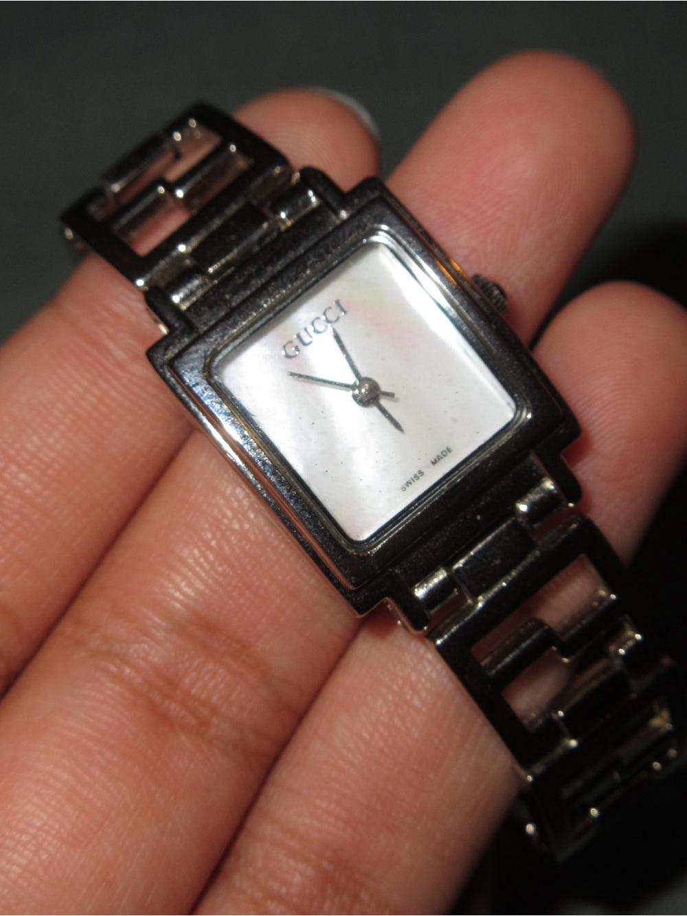 Vintage Gucci 3600J Women's Square Stainless Steel Watch in Silver and White